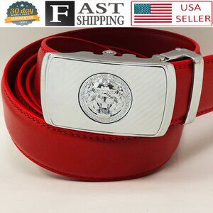 Red Belt Men’s Women Genuine Leather Ratchet Dress Belt With Automatic‎ Buckle